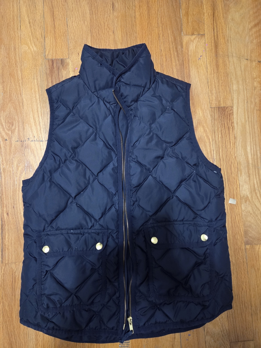 J. Crew Navy Quilted Puffer Vest with Gold-Tone Hardware